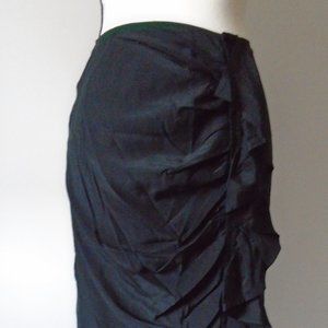 Yves Saint Laurent gauche silk ruffle skirt France luxury black pencil 26W small